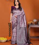 pink wine  soft art silk blend banarasi jacuard work designer party wear saree with unstitched blouse piece