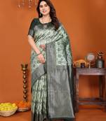 pista green  soft art silk blend banarasi jacuard work designer party wear saree with unstitched blouse piece