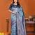 sky blue  soft art silk blend banarasi jacuard work designer party wear saree with unstitched blouse piece
