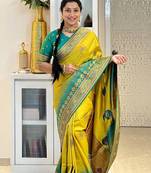 lemon rama  soft art silk blend banarasi jacuard work designer party wear saree with unstitched blouse piece