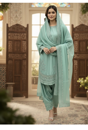 Tiffany Blue Palazzo Soft Fabric Kurti With Palazzo 1