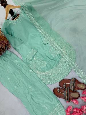 Tiffany Blue Palazzo Soft Fabric Kurti With Palazzo 2