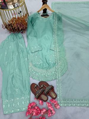 Tiffany Blue Palazzo Soft Fabric Kurti With Palazzo 3