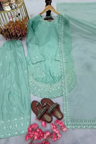 Tiffany Blue Palazzo Soft Fabric Kurti With Palazzo