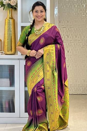 wine mehendi  soft art silk blend banarasi jacuard work designer party wear saree with unstitched blouse piece