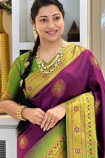 wine mehendi  soft art silk blend banarasi jacuard work designer party wear saree with unstitched blouse piece