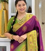 wine mehendi  soft art silk blend banarasi jacuard work designer party wear saree with unstitched blouse piece