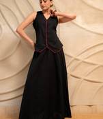 black sleeveless v-neck top with flared skirt set of 2