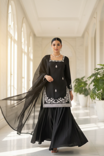 Black Palazzo Set With Dupatta Embroidered Palazzo