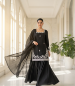 Black Palazzo Set With Dupatta Embroidered Palazzo