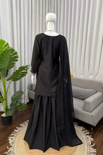 Black Palazzo Set With Dupatta Embroidered Palazzo