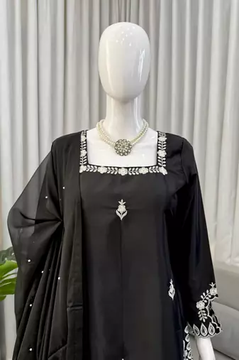 Black Palazzo Set With Dupatta Embroidered Palazzo