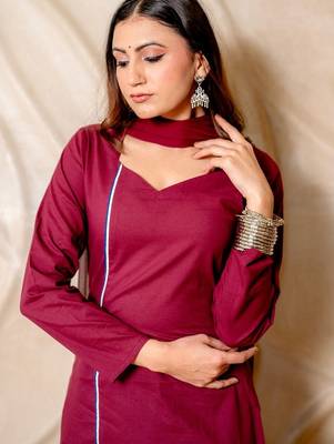 Wine solid kurta with blue pants & dupatta  set of 3 3