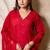 Red embellished cotton kurta with straight pants & dupatta  set of 3