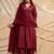 Wine solid cotton kurta with straight pants & dupatta  set of 3