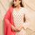 Cream floral printed cotton kurta with straight pants & dupatta  set of 3