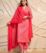 Pink printed kurta with pants & dupatta  set of 3