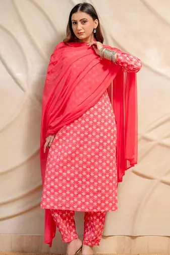 Pink printed kurta with pants & dupatta  set of 3