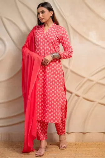 Pink printed kurta with pants & dupatta  set of 3