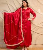 Red satin kurta with pants & dupatta  set of 3