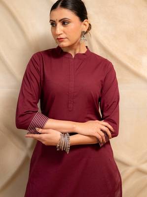 maroon solid straight kurta with pants & dupatta  set of 3 3