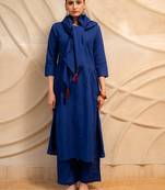 navy blue solid a-line kurta with pants  set of 2