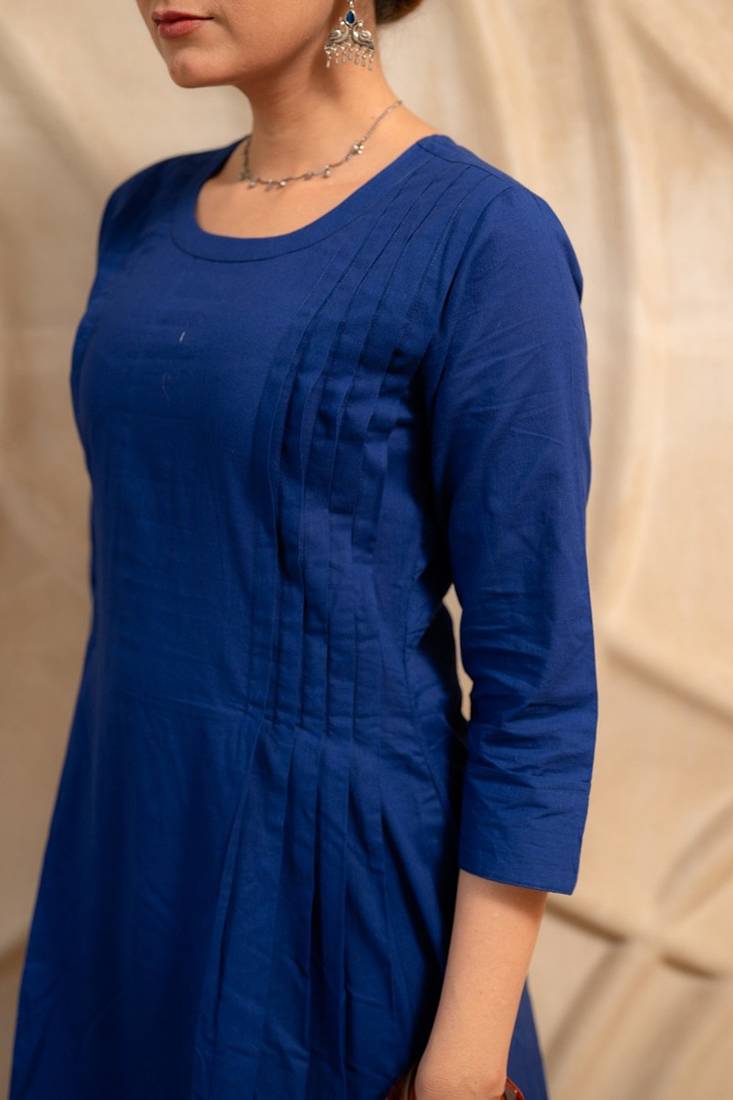 navy blue solid a-line kurta with pants  set of 2