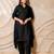 Black solid straight kurta with pants & dupatta  set of 3