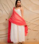 Ivory white sleeveless kurta with pants & coral dupatta  set of 3
