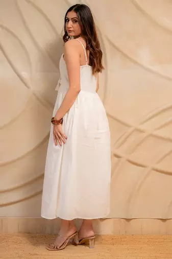 Ivory white sleeveless kurta with pants & coral dupatta  set of 3