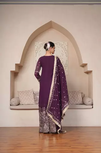 Regal Wine Heavily Embroidered Set