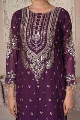 Regal Wine Heavily Embroidered Set 4