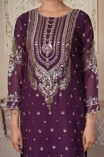 Regal Wine Heavily Embroidered Set