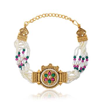 Natural pearl meenakari kundan multi strand bracelet for women 1