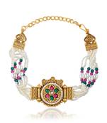 Natural pearl meenakari kundan multi strand bracelet for women