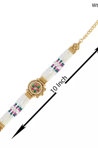 Natural pearl meenakari kundan multi strand bracelet for women