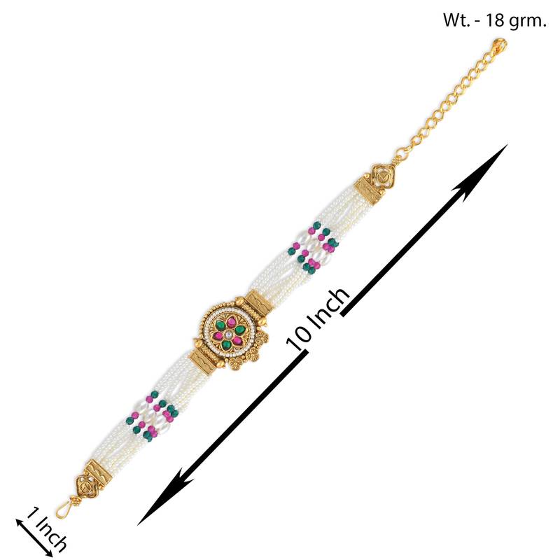 Natural pearl meenakari kundan multi strand bracelet for women