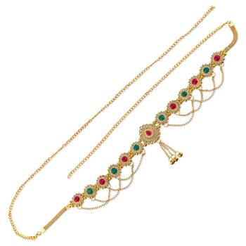Brass gold plated imitation diamond waistbelt traditional kamarbandh for women ethnic jewellery 2