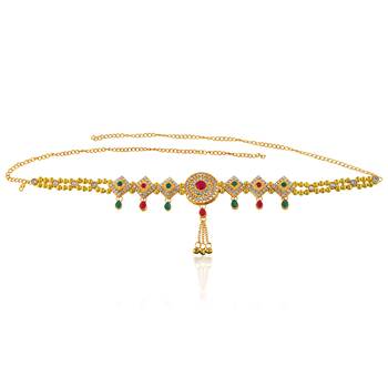 Brass gold imitation diamond ethnic waistbelt tradtional kamarbandh wedding bridal jewellery for women 1