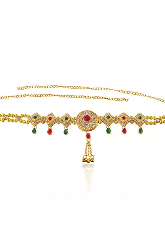 Brass gold imitation diamond ethnic waistbelt tradtional kamarbandh wedding bridal jewellery for women