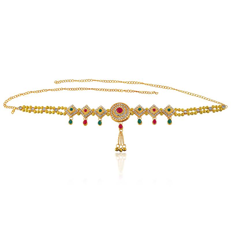 Brass gold imitation diamond ethnic waistbelt tradtional kamarbandh wedding bridal jewellery for women