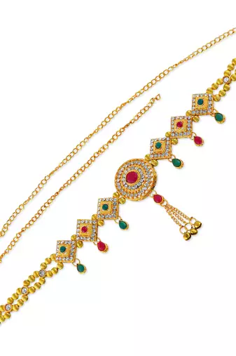Brass gold imitation diamond ethnic waistbelt tradtional kamarbandh wedding bridal jewellery for women