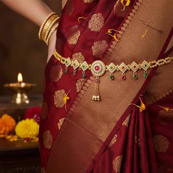 Brass gold imitation diamond ethnic waistbelt tradtional kamarbandh wedding bridal jewellery for women 4