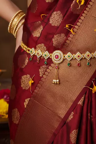 Brass gold imitation diamond ethnic waistbelt tradtional kamarbandh wedding bridal jewellery for women