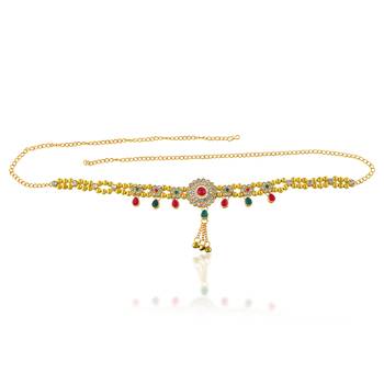 Brass gold imitation diamond ethnic waistbelt tradtional kamarbandh wedding bridal jewellery for women 1