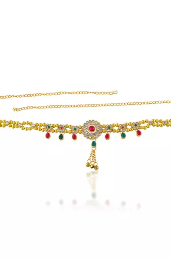 Brass gold imitation diamond ethnic waistbelt tradtional kamarbandh wedding bridal jewellery for women