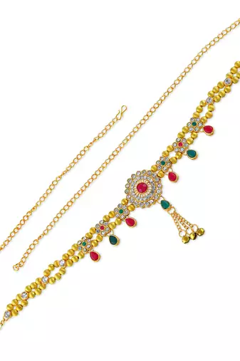 Brass gold imitation diamond ethnic waistbelt tradtional kamarbandh wedding bridal jewellery for women