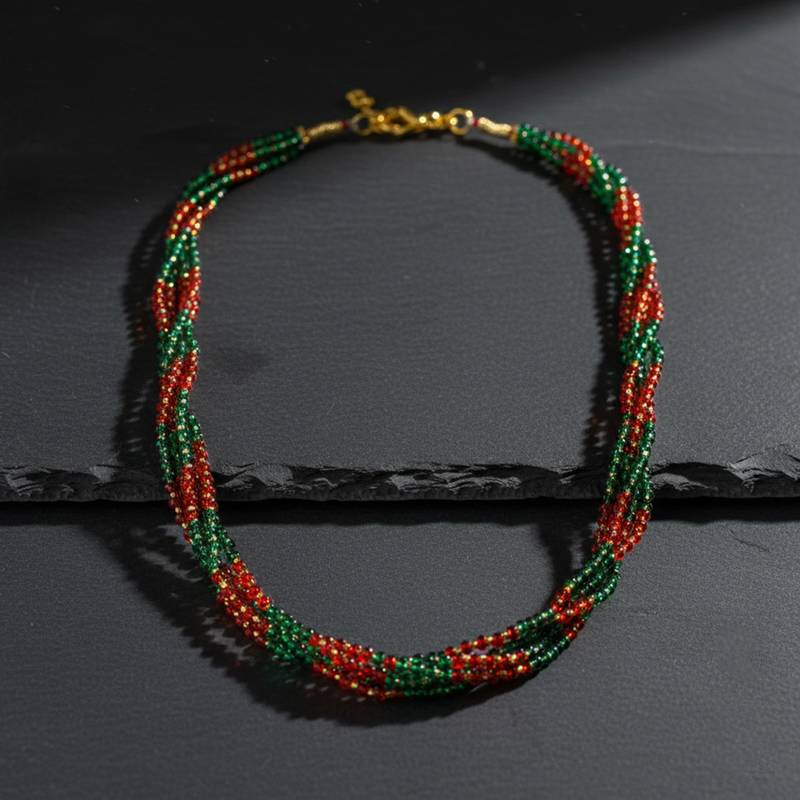 Natural ruby emerald bead necklace for women
