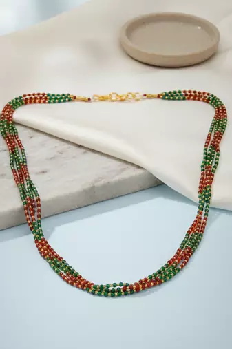 Natural ruby emerald bead necklace for women