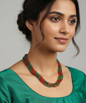 Natural ruby emerald bead necklace for women 4
